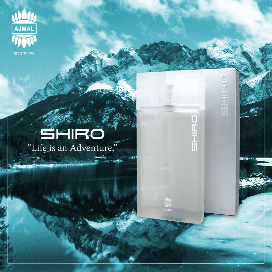 Ajmal Shiro for Men Eau De Parfum 90ml bottle with sleek design, showcasing the men's fragrance packaging.