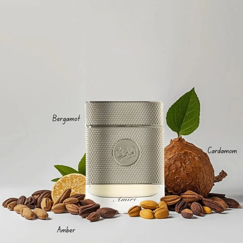 Arabian Oud Amiri Eau de Parfum spray bottle with 75ml capacity, sleek design, and elegant packaging for men.