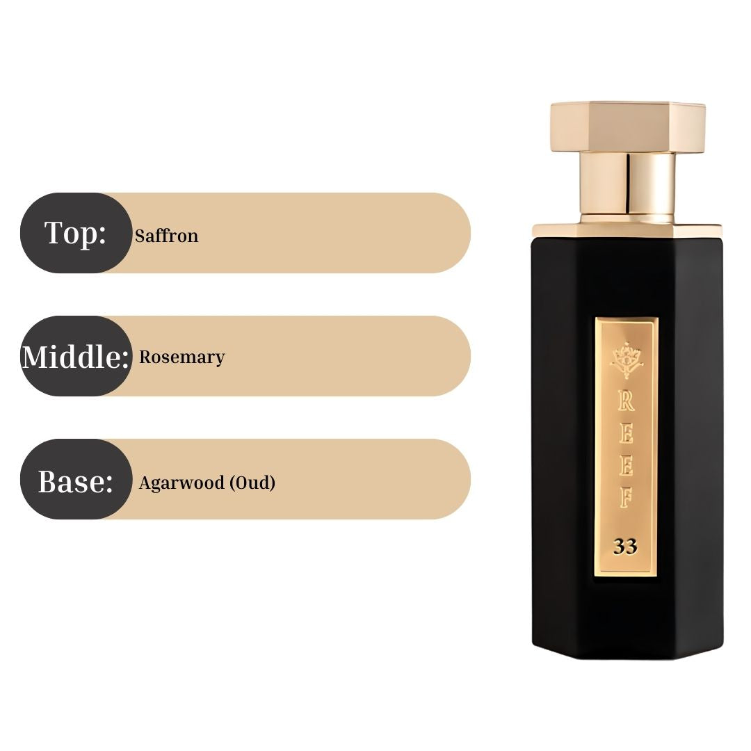Reef 33 - EDP Spray 100ML (3.38 OZ) By Reef Perfumes | Long Lasting & Luxurious Fragrance. - Intense Oud