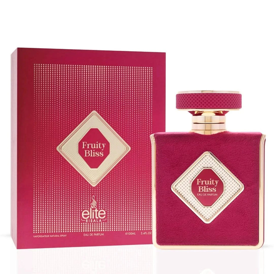 RISALA Cotton Bliss and Fruity Bliss Eau de Parfum sprays in a 100ml bundle, featuring elegant bottles with floral and fruity designs.