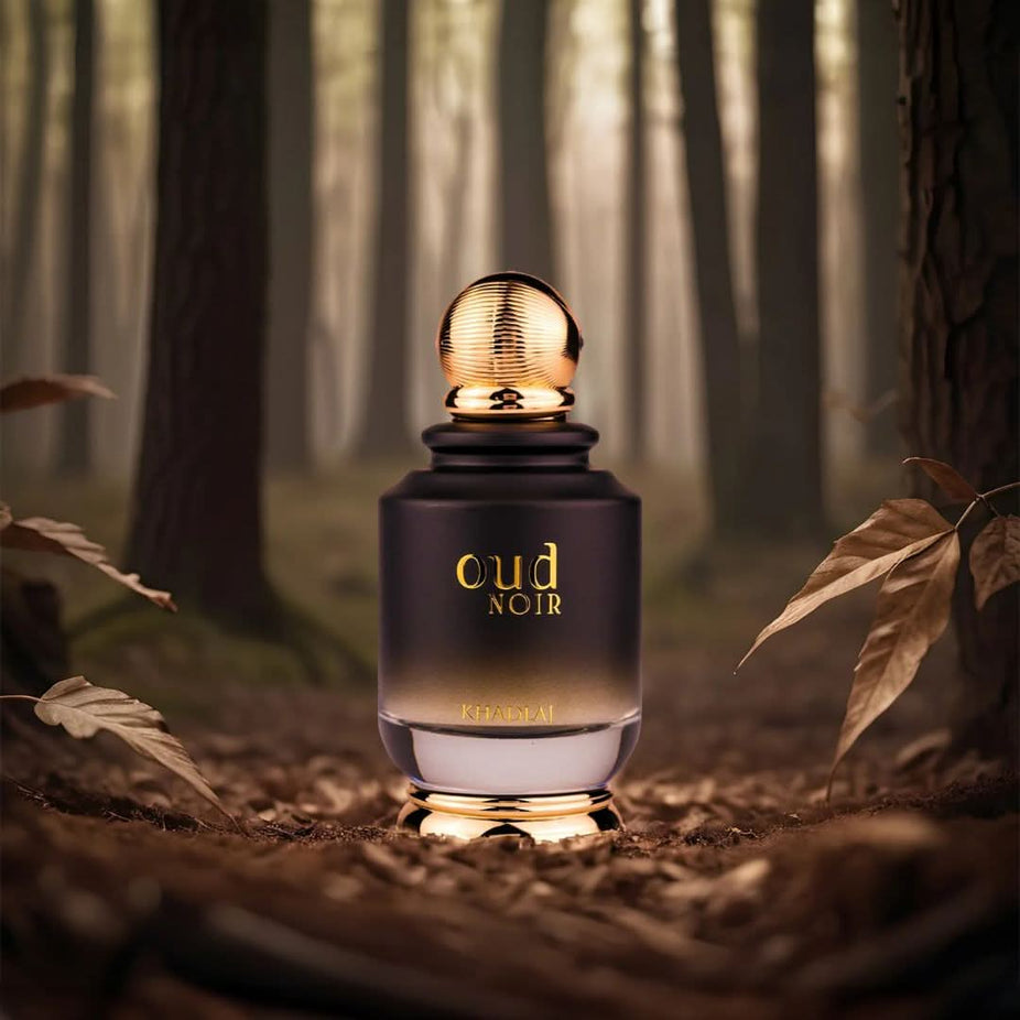 Khadlaj Sensuos Night & Oud Noir Eau de Parfum spray 100ml with elegant black bottle and gold accents.