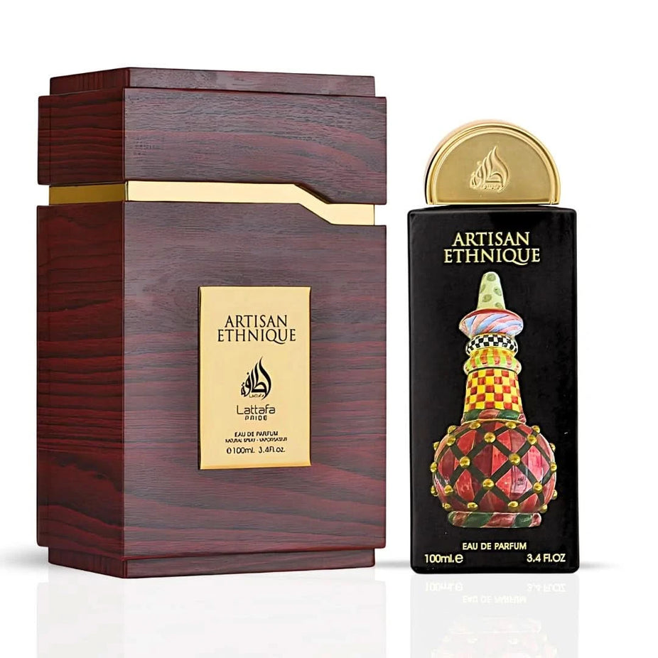 Lattafa Naif and Artisian Ethnique Eau de Parfums with Nouf Perfume Oil in a Rocco’s Date Night bundle, featuring elegant fragrance bottles.