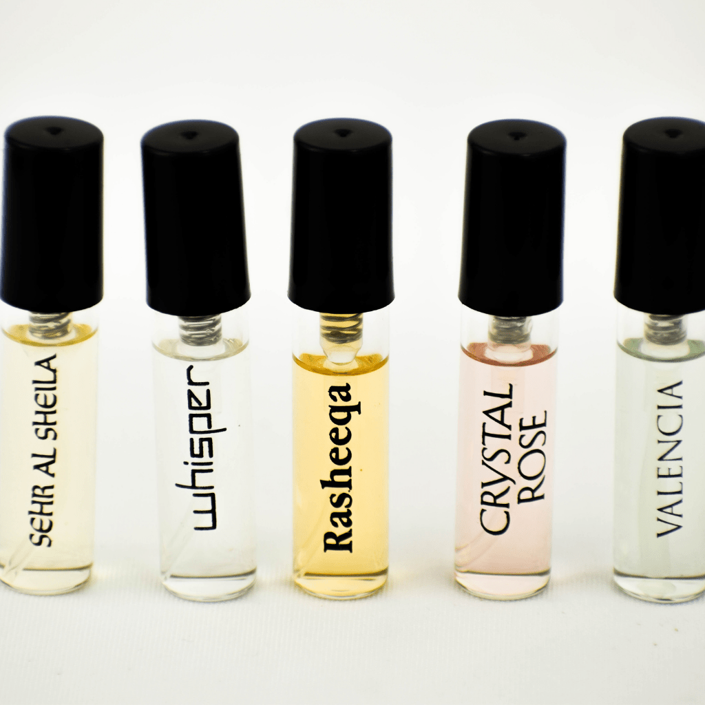 5 SA Sample-Sehr Al Sheila, Whisper, Rasheeqa, Crystal Rose, Valencia - Intense oud