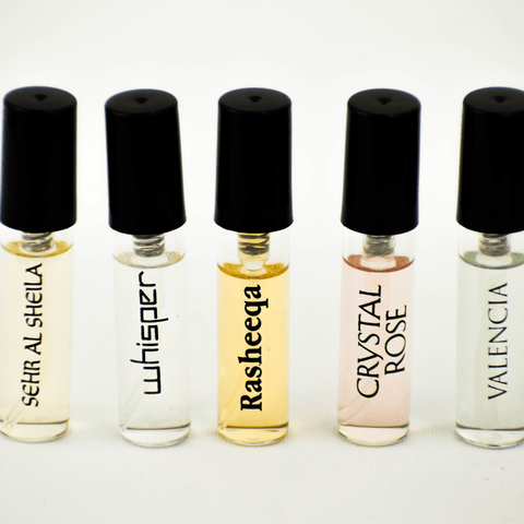 5 SA Sample-Sehr Al Sheila, Whisper, Rasheeqa, Crystal Rose, Valencia - Intense oud