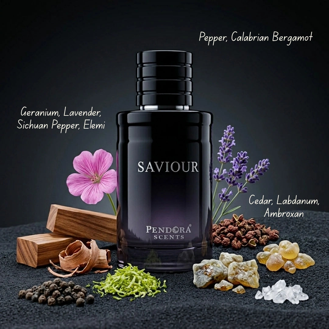 Pendora Scents Saviour Eau de Parfum spray by Paris Corner, 50ml bottle with elegant design, showcasing the fragrance packaging.