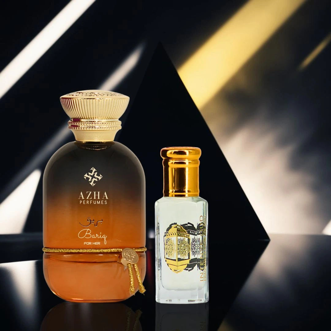 Bariq Eau de Parfum Spray 100ml (3.4 oz) by Azha & Vanilla Rose Perfume Oil 12ml (0.40 oz) by Intense Oud | Bright, Playful Fruits Meet Rich Rose & Vanilla in This Irresistible Bundle (Bundle) - Intense Oud