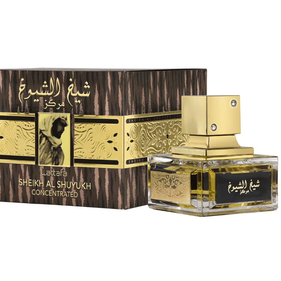 Lattafa Sheikh Al Shuyukh Marakaz 100ML EDP bottle, elegant perfume with a sleek design and rich fragrance profile.