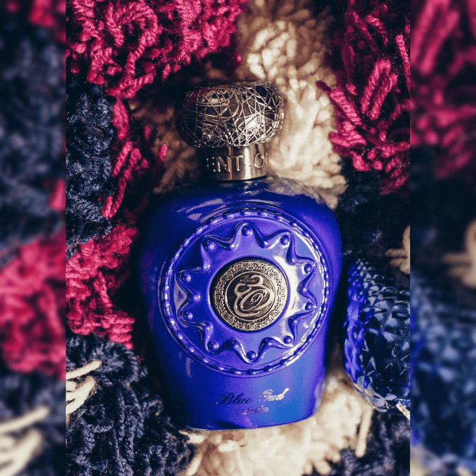 Blue Oud EDP by Lattafa, 100ml, elegant Eau de Parfum bottle with deep blue accents and luxurious design.
