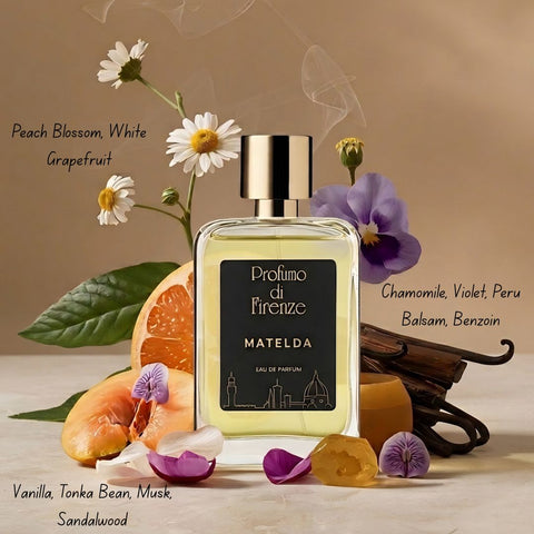 Profumo di Firenze Matelda Eau De Parfum 100ml bottle with elegant packaging and floral design.