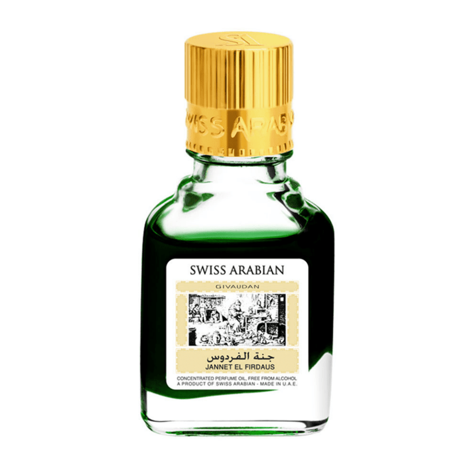 Swiss Arabian Jannet El Firdaus Red Perfume Oil, 9 ML, concentrated perfume oil in a decorative bottle.