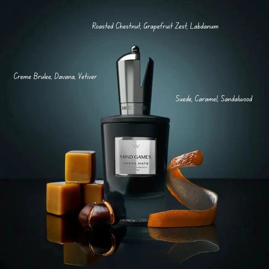 Opera Mate Extrait de Parfum 100ml by Mind Games, elegant glass bottle of EDP perfume for women with luxurious design.