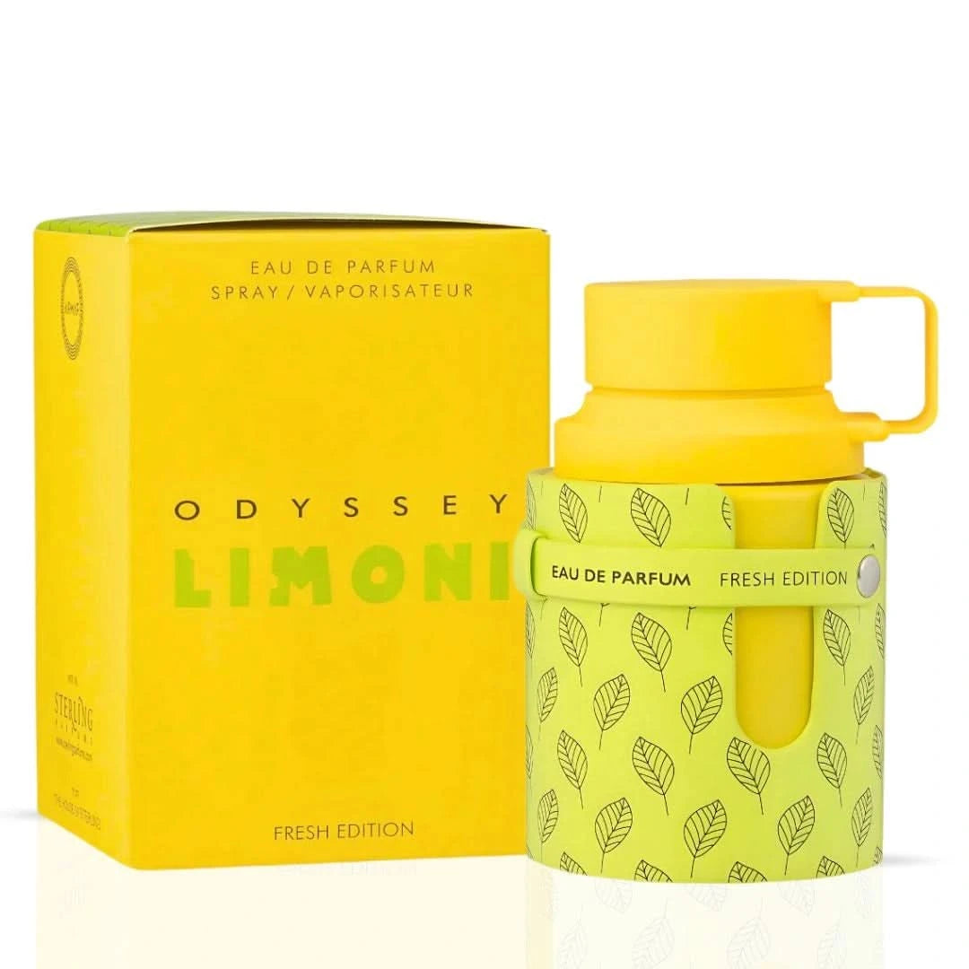 Odyssey Mandarin Sky and Odyssey Limoni Eau de Parfum sprays by Armaf, 100ml bundle, featuring elegant perfume bottles.