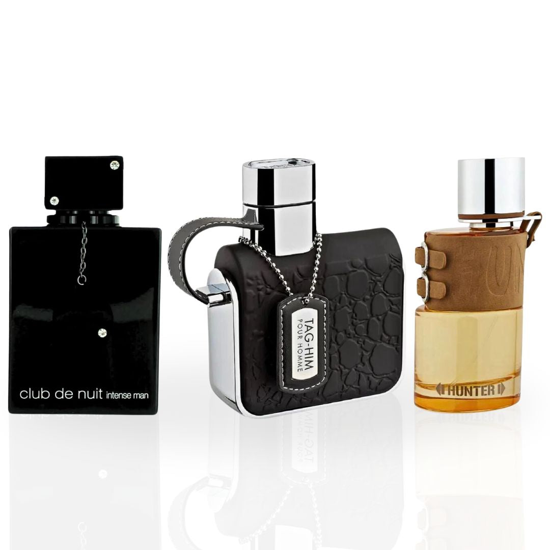 Club De Nuit Intense for Men, Hunter for Men, Tag Him - Perfume Sprays by ARMAF | Long Lasting, Luxurious, Perfume for Men. (BUNDLE) - Intense Oud