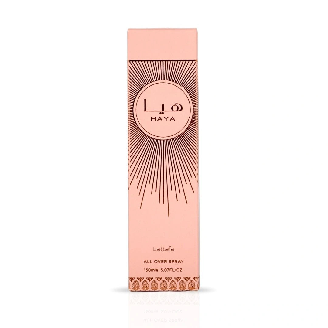 Haya All Over Spray 150ml (5.07 oz) by Lattafa | Champagne’s Fizz, Gardenia’s Cream, Praline’s Kiss - Intense Oud