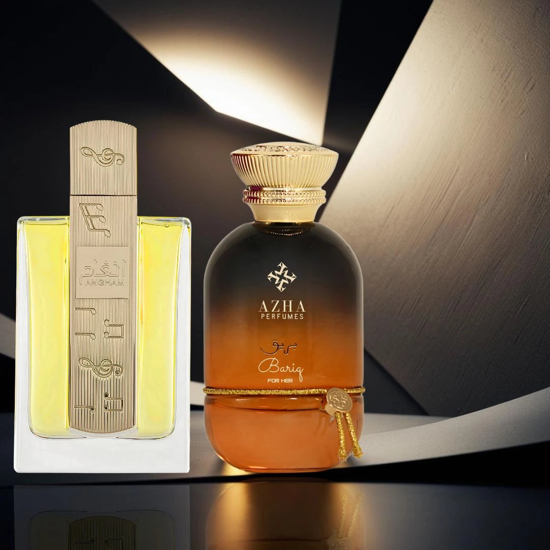 Angham by Lattafa & Bariq by Azha – Eau de Parfum Sprays 100ml (3.4 oz) | A Dynamic Duo of Citrus Sparkle & Sweet Indulgence (Bundle) - Intense Oud