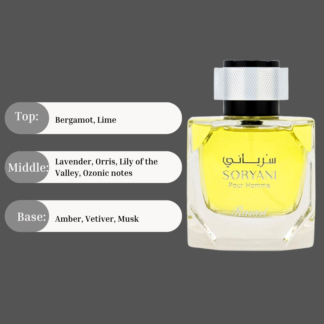 Soryani Pour Homme EDP Spray 100ML (3.4 OZ) by Rasasi | Long Lasting, Refreshing, Citrusy, Floral, Luxurious Masculine Scent. - Intense Oud