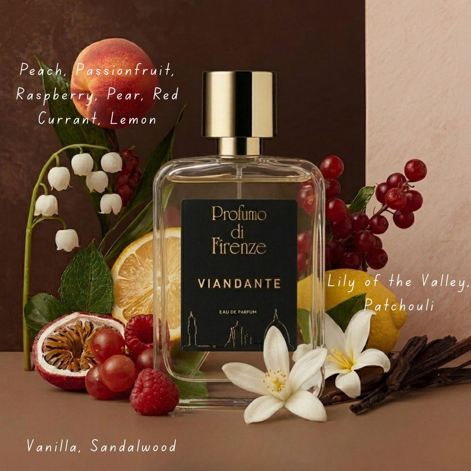 Profumo di Firenze Viandante Eau de Parfum spray 100ml bottle, elegant perfume design with floral and woody notes.