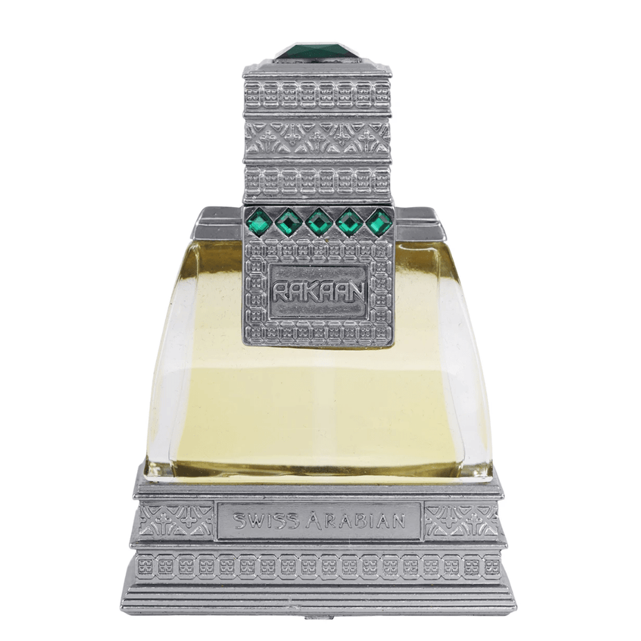 Swiss Arabian Rakaan for Men EDP 50ML bottle with elegant packaging, showcasing masculine luxury and modern fragrance design.