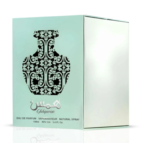 Hams Turquoise Eau de Parfum spray by Oud Elite in 100ml bottle, featuring a sleek turquoise design and elegant branding.