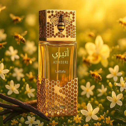 Lattafa Atheeri & Musamam White Intense Eau de Parfum spray bundle, 100ml each, with sleek bottles and elegant packaging.