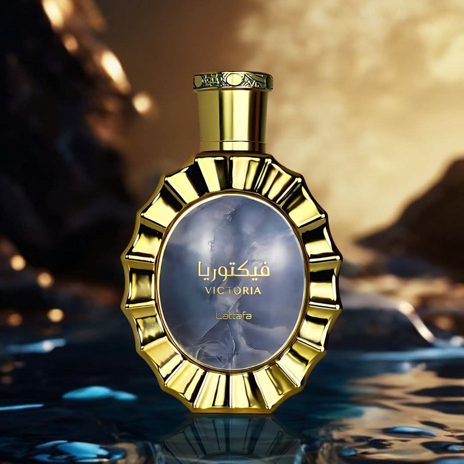 Victoria by Lattafa and Pink Blush by Ard Al Zaafaran Eau De Parfum sprays in a 100ml bundle, featuring elegant perfume bottles.