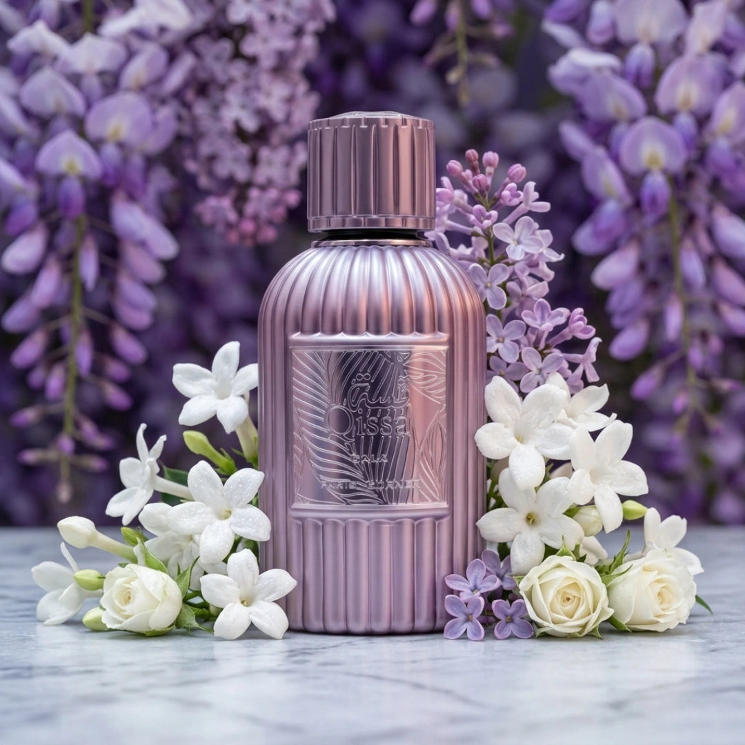 Paris Corner Qissa Gala Eau de Parfum spray 100ml bottle with elegant design and fragrance details.