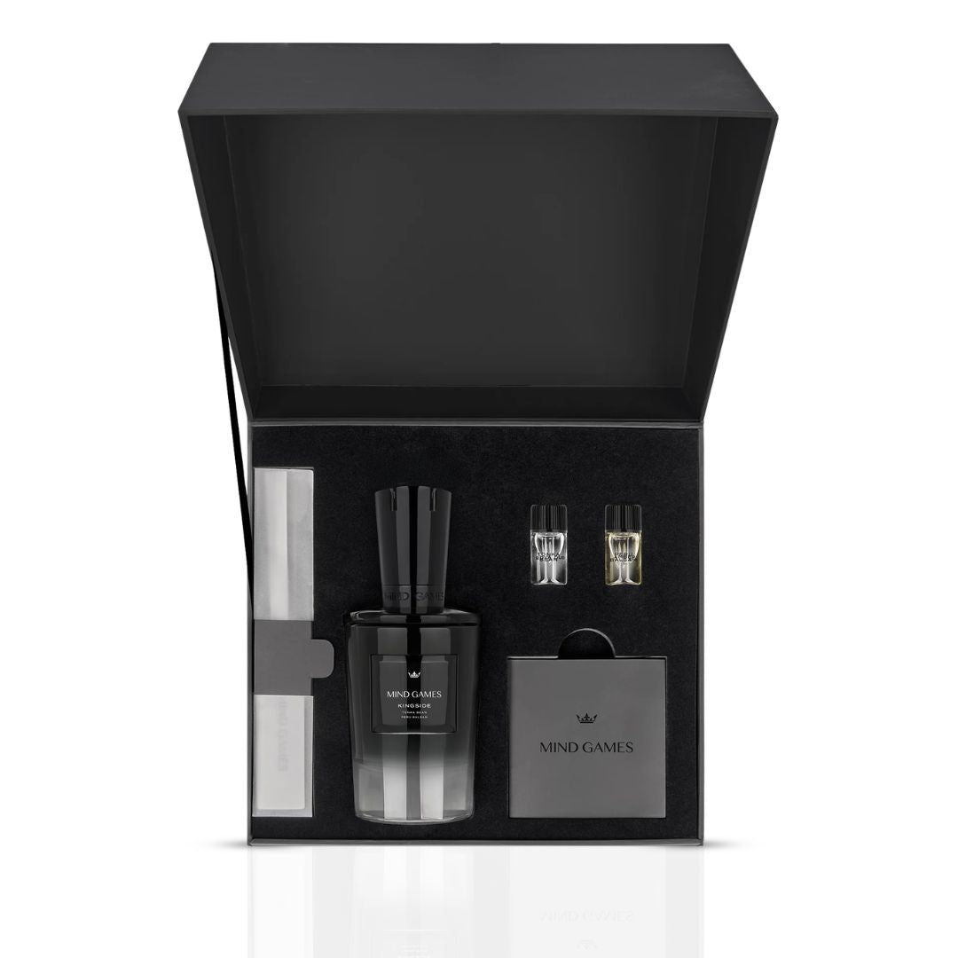 Kingside Extrait de Parfum 100ml by Mind Games, elegant glass bottle of EDP with a sleek design and minimalist label.