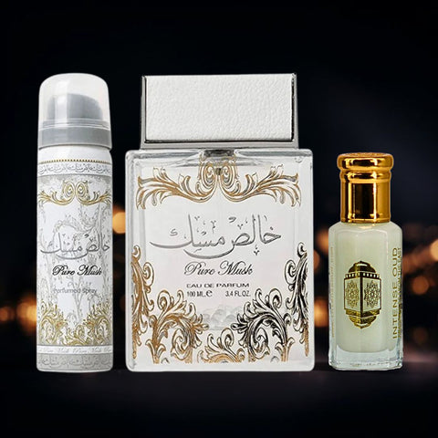 Pure Musk With DEO EDP Spray 100ML By Lattafa & Musk Tahara Perfume Oil 12ML (0.40 OZ) By Intense Oud With Magnetic Gift Box | Indulge In Elegance With Every Note. - Intense Oud