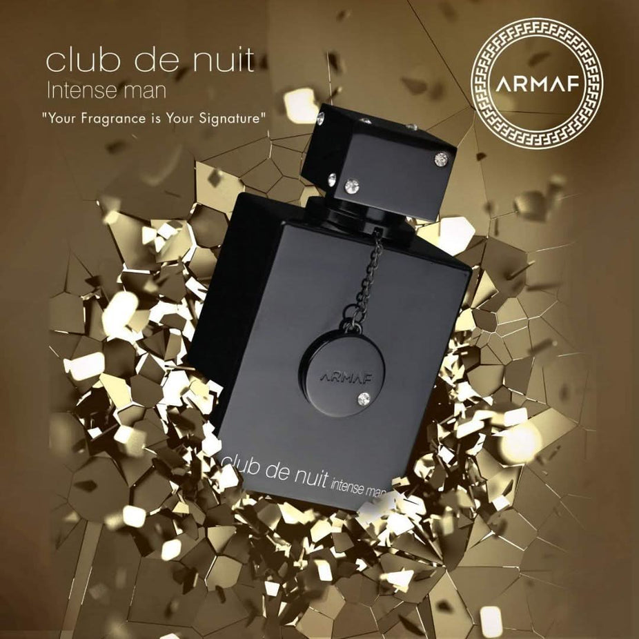Armaf Club De Nuit Intense Men EDT and Women EDP bundle, 105ml each, featuring elegant bottles for men and women fragrances.