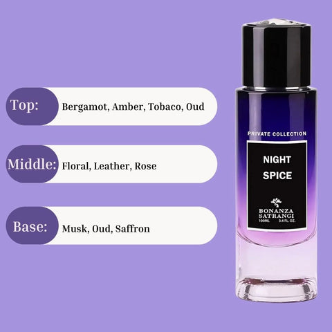 Bonanza Satrangi Night Spice EDP spray 100ML with amber, musky, woody notes, luxurious and long-lasting fragrance.