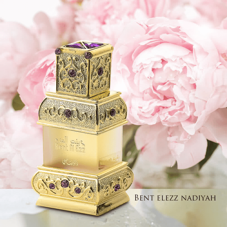 Rasasi Bent Al Ezz Nadiyah concentrated perfume oil 18ml bottle, featuring elegant packaging and traditional fragrance design.