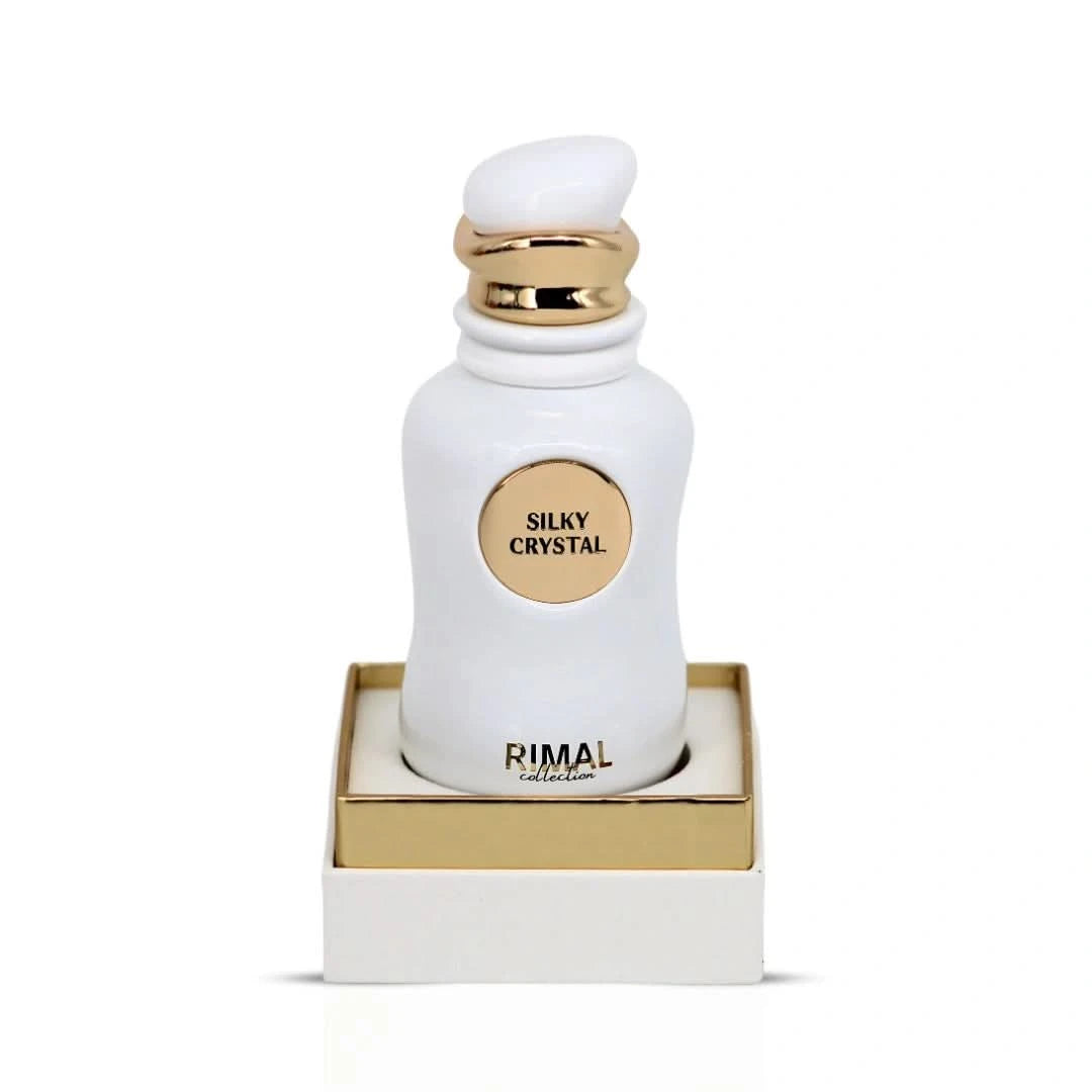 Rimal Collection Silky Crystal Eau de Parfum spray bottle, 100ml, with elegant design and clear glass container.