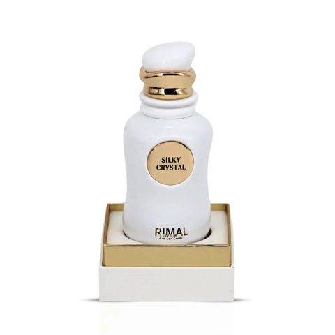 Rimal Collection Silky Crystal Eau de Parfum spray bottle, 100ml, with elegant design and clear glass container.