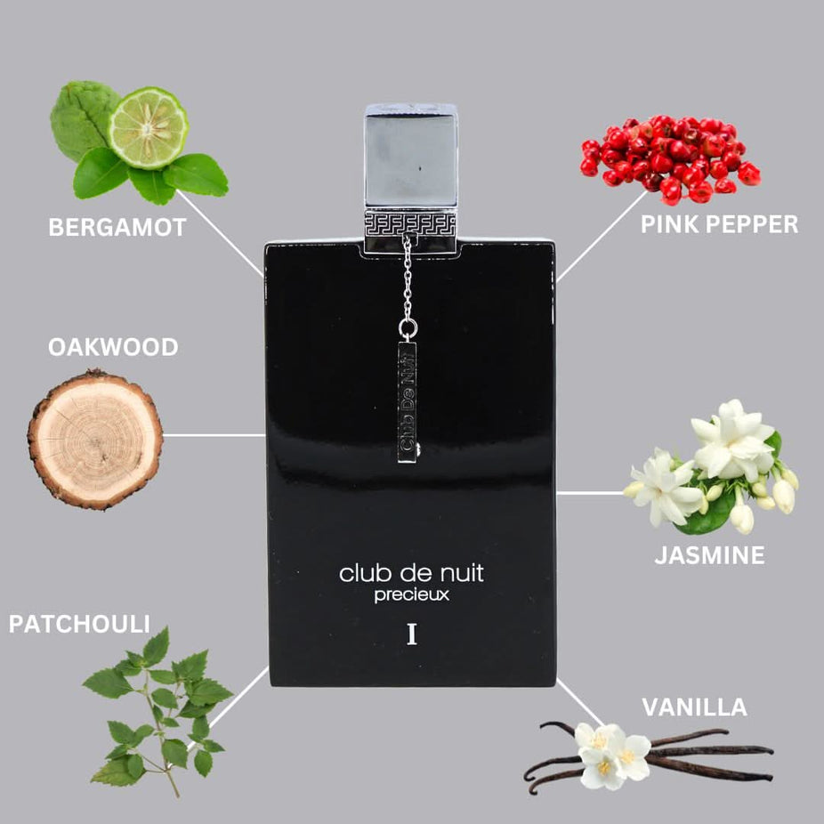 Armaf Club De Nuit Precieux I Extrait de Parfum spray bottle, 55ml, elegant fragrance bottle for women and men