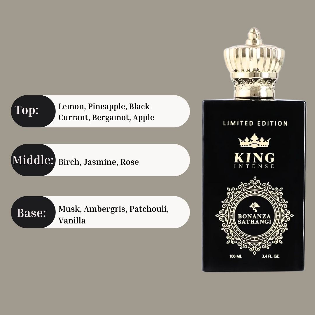 King Intense EDP Spray 100ML (3.4 OZ) by Bonanza Satrangi | Long Lasting, Refreshing, Warm, Exquisite Vanilla Fragrance. - Intense Oud