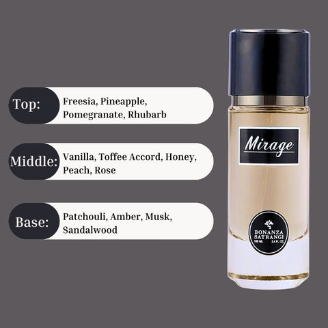 Mirage EDP Spray 100ML (3.4 OZ) by Bonanza Satrangi | Long Lasting, Fruity, Floral, Refreshing, Musky, Luxurious Fragrance. - Intense Oud