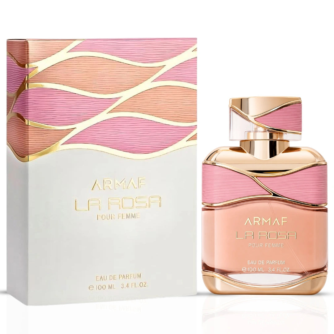 Armaf El Cielo La Rosa Pour Femme and La Rosa Gold Edition Eau de Parfum spray bundle, 100ml bottles, elegant fragrance packaging