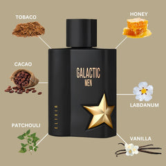 Galactic Men Elixir Eau De Parfum Spray 100ML (3.4 OZ) by Maison Alhambra | A Smoky, Sweet Blend of Tobaco, Honey, and Amber for a Rich, Sensual Finish. - Intense Oud