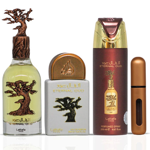 Lattafa Pride Eternal Oud 3-Piece Eau de Parfum Gift Set | Lush Fruit, Powdery Florals & Opulent Smoke (Gift Set) - Intense Oud