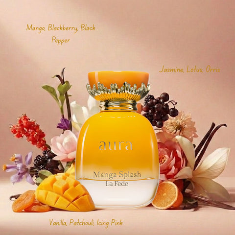 La Fede Aura Manga Splash Eau de Parfum Spray 100ml (3.4 oz) by Khadlaj (Velvet Pouch)