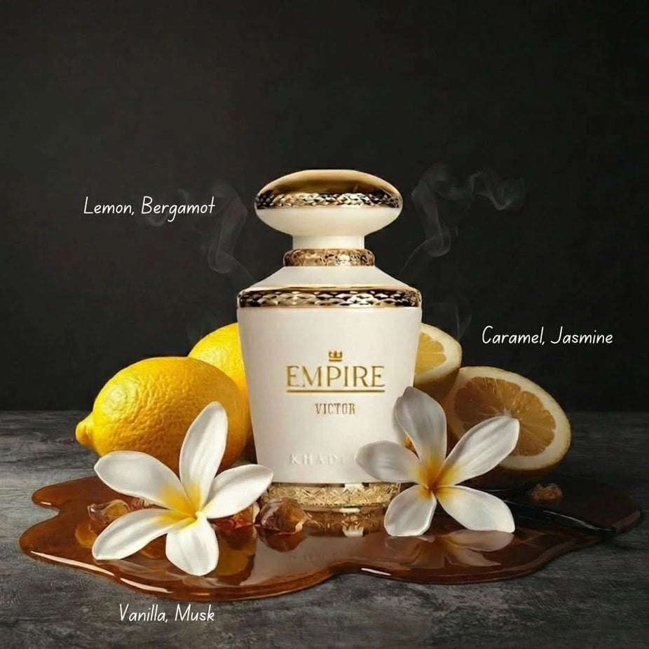 Empire Victor Eau de Parfum spray by Khadlaj, 100ml bottle with elegant packaging and a sleek design.