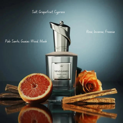 Mind Games Sans Voir Extrait de Parfum EDP 100ml bottle with elegant packaging and fragrance notes visible in the image.