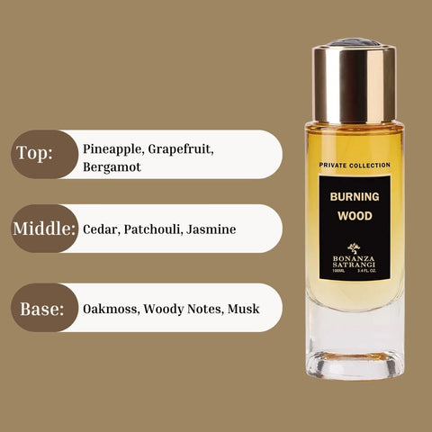 Burning Wood EDP Spray 100ML (3.4 OZ) by Bonanza Satrangi | Long Lasting, Floral, Musky, Woody, Luxurious Fragrance. - Intense Oud