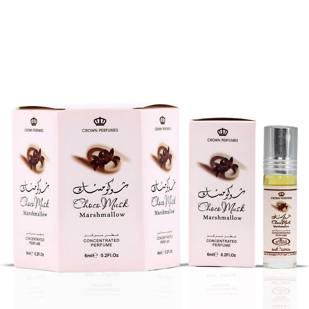 Choco Musk Marshmallow Perfume Oil CPO 6ML (0.2 OZ) by Al Rehab | Strawberry Stuffed Marshmallows, Dusted with Cocoa Kisses (Box of 6) - Intense Oud
