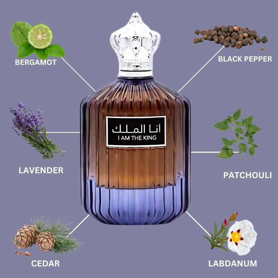 Ard Al Zaafaran I Am the King EDP for Men 100mL bottle, elegant packaging, showcasing the luxurious fragrance design.