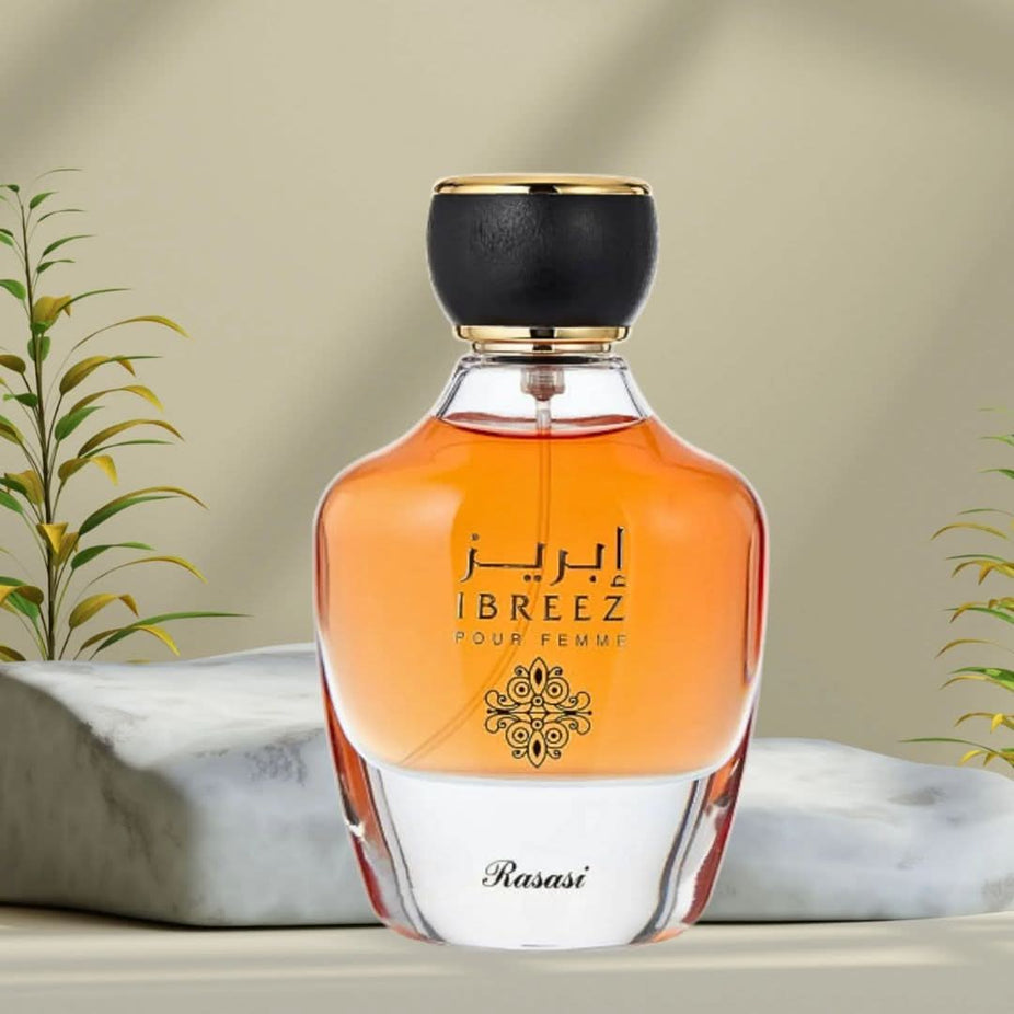 Ibreez Pour Homme and Pour Femme Eau de Parfum sprays by Rasasi, 100ml bundle, featuring stylish bottles with elegant design.