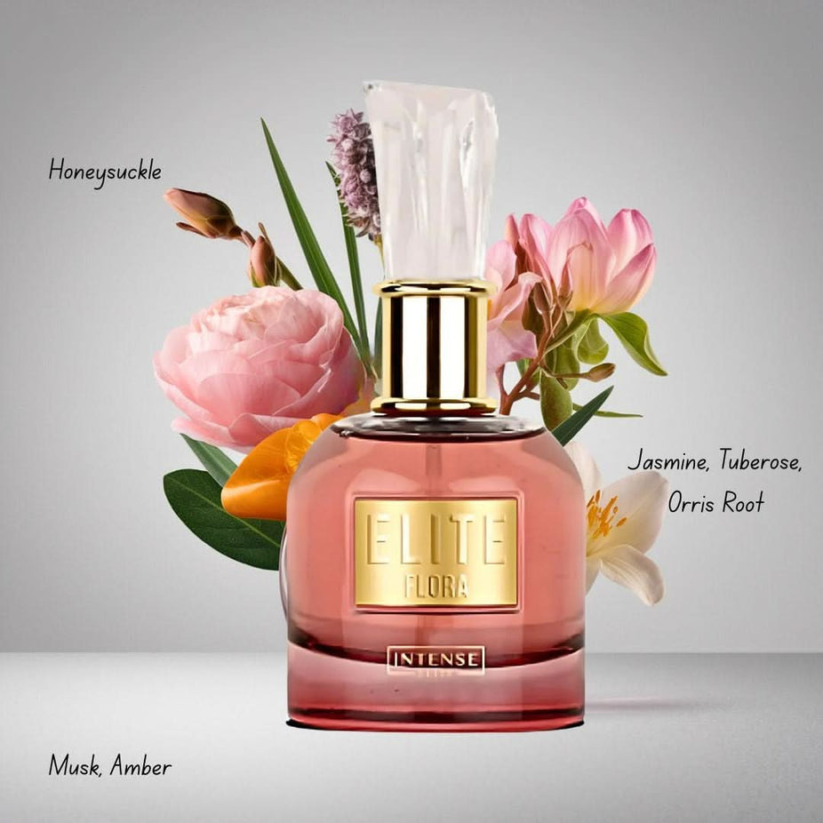 Bundle of four Intense Oud perfumes including Pink Blush, Ahubbak Love, Elite Floral, and Candellicious, 100ml Eau de Parfum sprays.