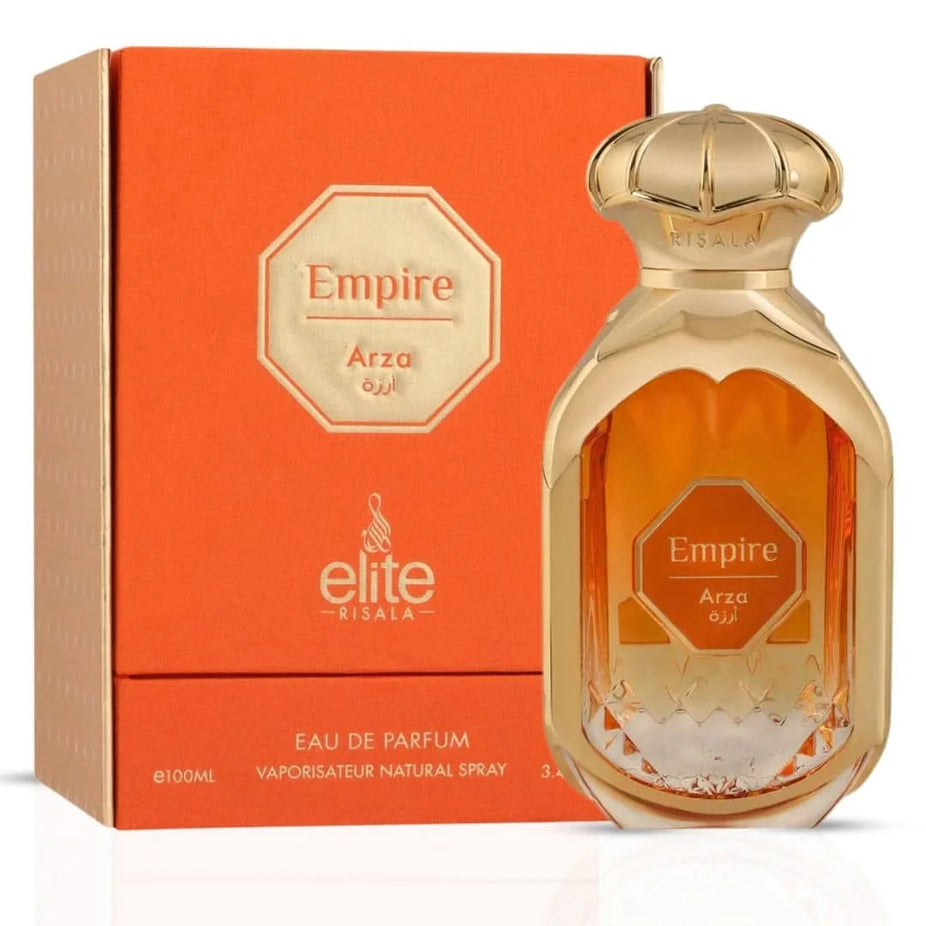 Elite Risala Empire Najm and Arza Eau de Parfum spray bundle, 100ml each, featuring elegant glass bottles with spray nozzles.