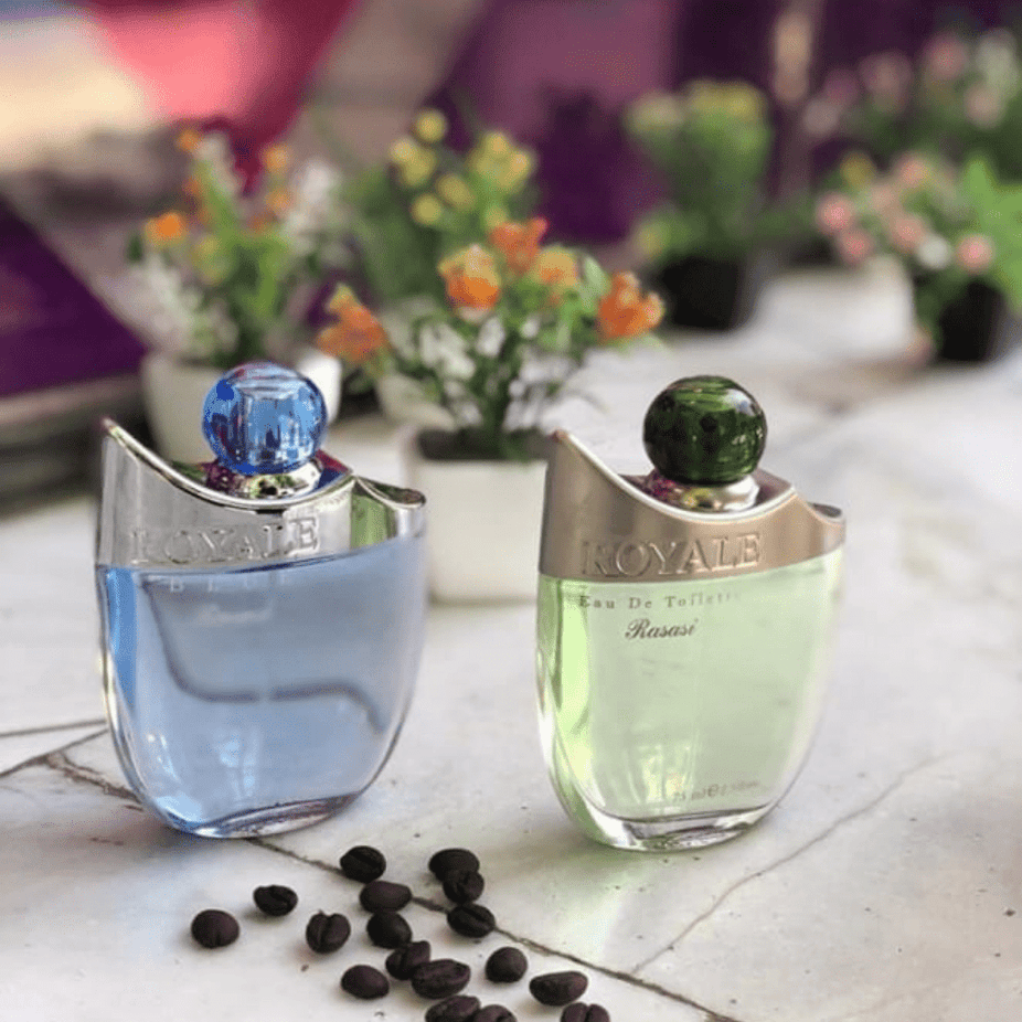 Rasasi Royale Spray for Men EDT 75ml bottle with silver cap and sleek design on a neutral background.