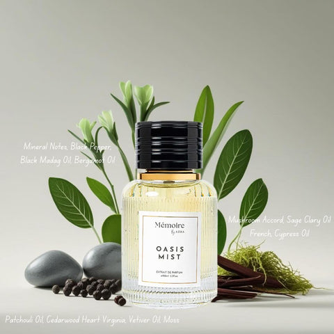Azha Oasis Mist Extrait de Parfum Spray 100ml bottle from Memoire Collection, showcasing elegant packaging and luxurious design.
